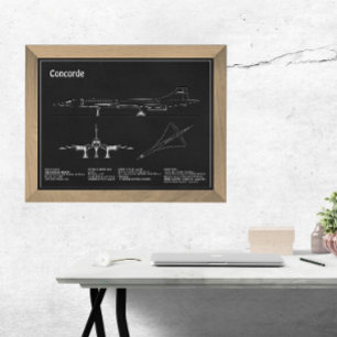 Concorde - Aeroplane Blueprint Drawing Plans PD Photo Print
