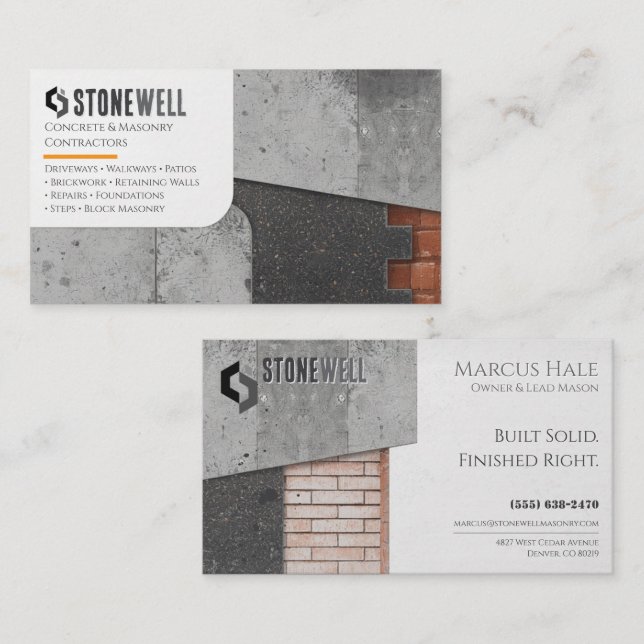 Concrete Brick Collage Masonry Business Card (Front/Back)