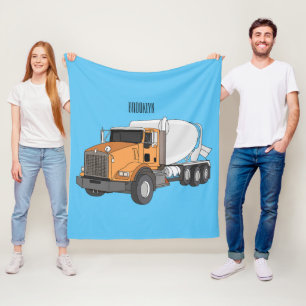 Concrete cement mixing truck cartoon illustration fleece blanket