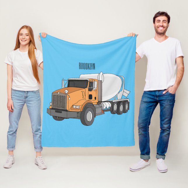 Concrete cement mixing truck cartoon illustration fleece blanket (In Situ)
