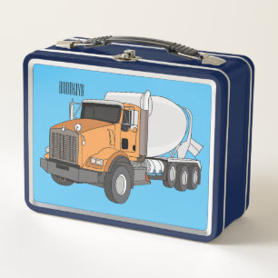 Concrete cement mixing truck cartoon illustration metal lunch box