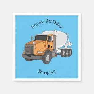 Concrete cement mixing truck cartoon illustration napkin