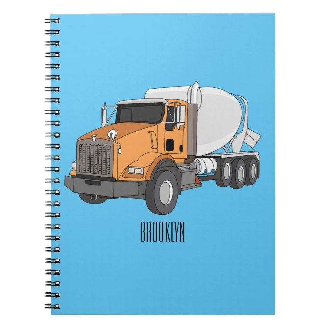 Concrete cement mixing truck cartoon illustration notebook (Front)