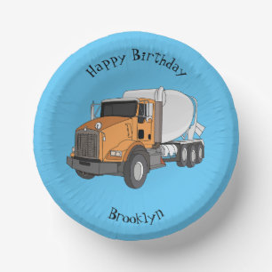 Concrete cement mixing truck cartoon illustration  paper plate