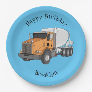 Concrete cement mixing truck cartoon illustration paper plate