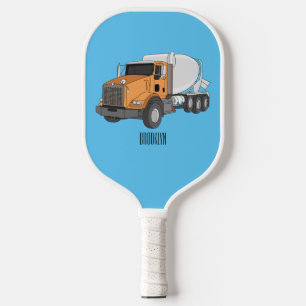 Concrete cement mixing truck cartoon illustration pickleball paddle