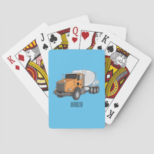 Concrete cement mixing truck cartoon illustration playing cards