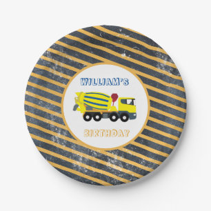 Concrete Cement Truck Construction Trucks Birthday Paper Plate