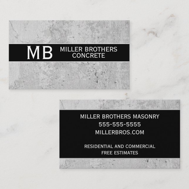 Concrete Construction Masonry Template Business Card (Front/Back)