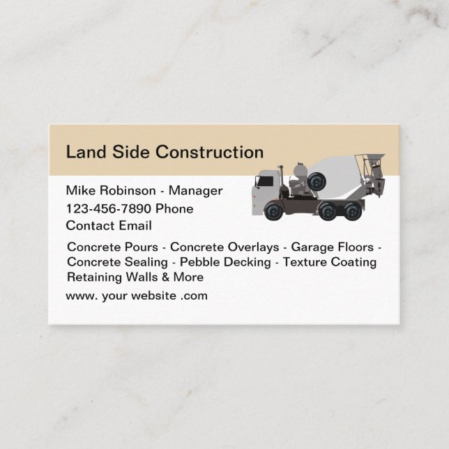 Concrete Construction Services Business Cards (Front)