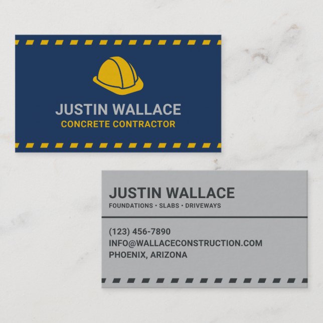 Concrete Contractor Hardhat Dark Blue Business Card (Front/Back)