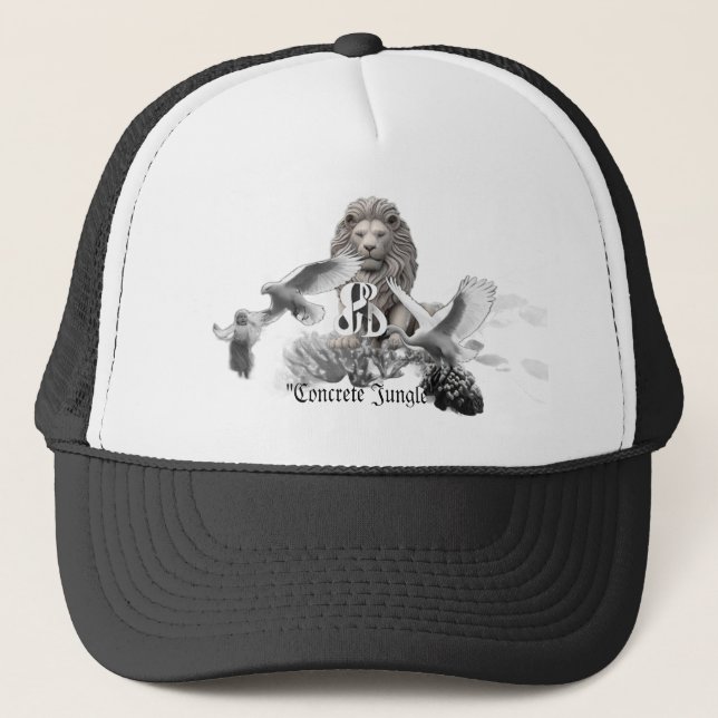 Concrete Jungle B&W Trucker Hat (Front)