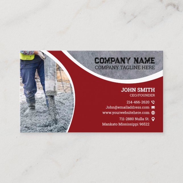 Concrete laying, Construction, remodeling Business Card (Front)