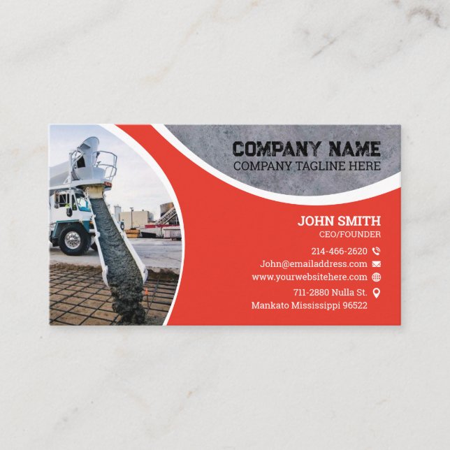 Concrete laying, Construction, remodeling, Redimix Business Card (Front)