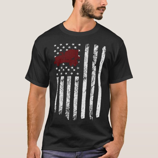 Concrete Mixer American Flag Patriotic Cement Truc T-Shirt (Front)