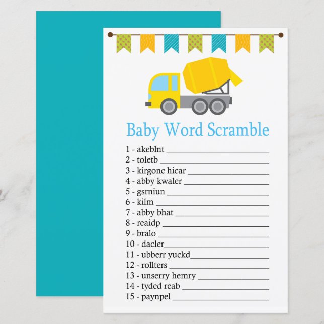 Concrete mixer Baby word scramble game (Front/Back)