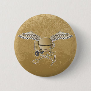 Concrete mixer beige 6 cm round badge