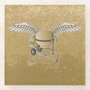 Concrete mixer beige glass coaster