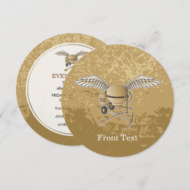 Concrete mixer beige invitation (Front/Back)