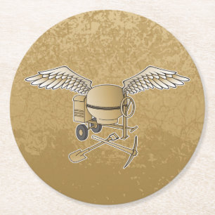 Concrete mixer beige round paper coaster