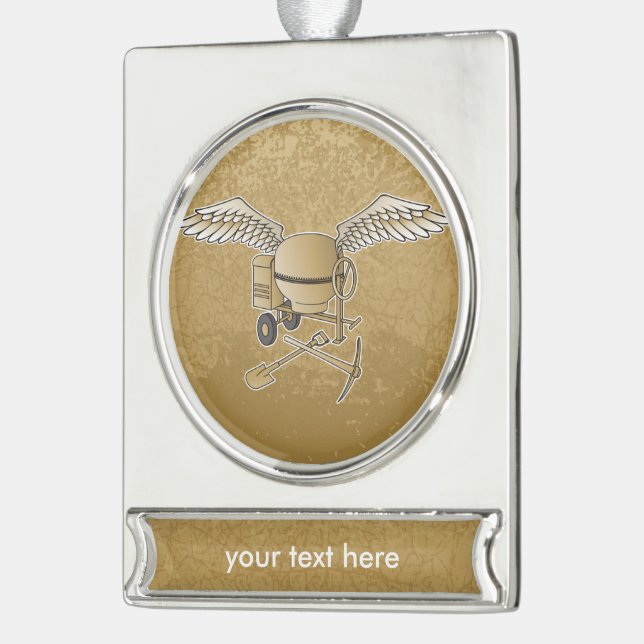 Concrete mixer beige silver plated banner ornament (Left)