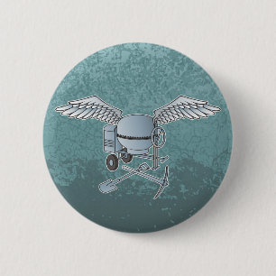 Concrete mixer blue-grey 6 cm round badge