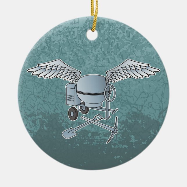 Concrete mixer blue-grey ceramic tree decoration (Front)