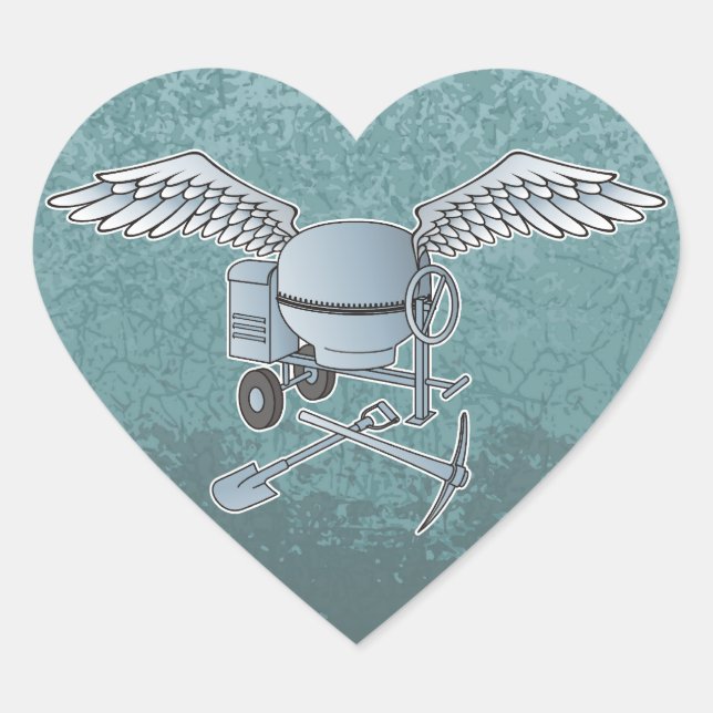 Concrete mixer blue-grey heart sticker (Front)