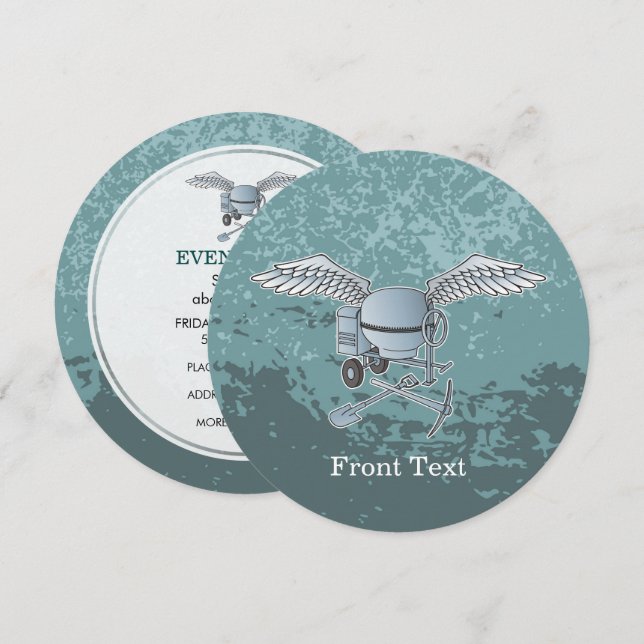 Concrete mixer blue-grey invitation (Front/Back)