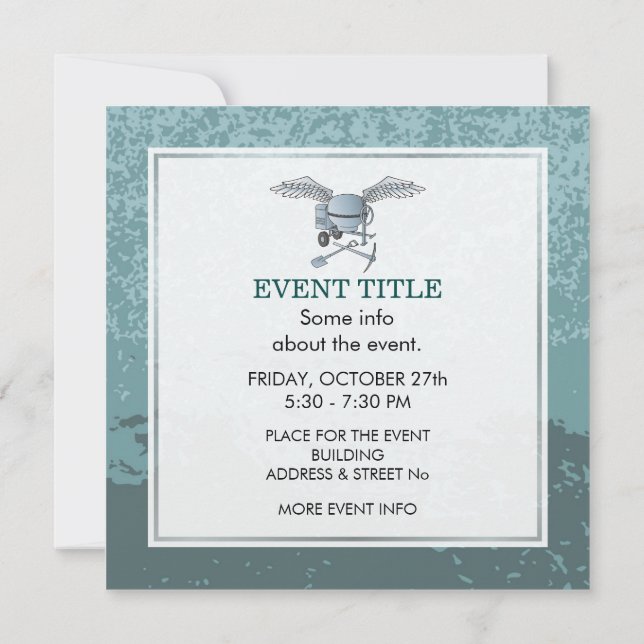 Concrete mixer blue-grey invitation (Back)