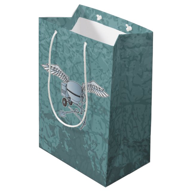 Concrete mixer blue-grey medium gift bag (Back Angled)