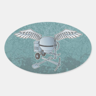 Concrete mixer blue-grey oval sticker