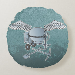 Concrete mixer blue-grey round cushion