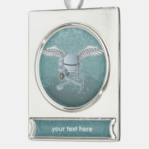 Concrete mixer blue-grey silver plated banner ornament