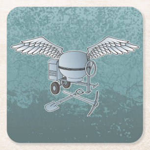 Concrete mixer blue-grey square paper coaster