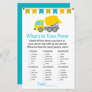 Concrete mixer What's in your purse game baby show