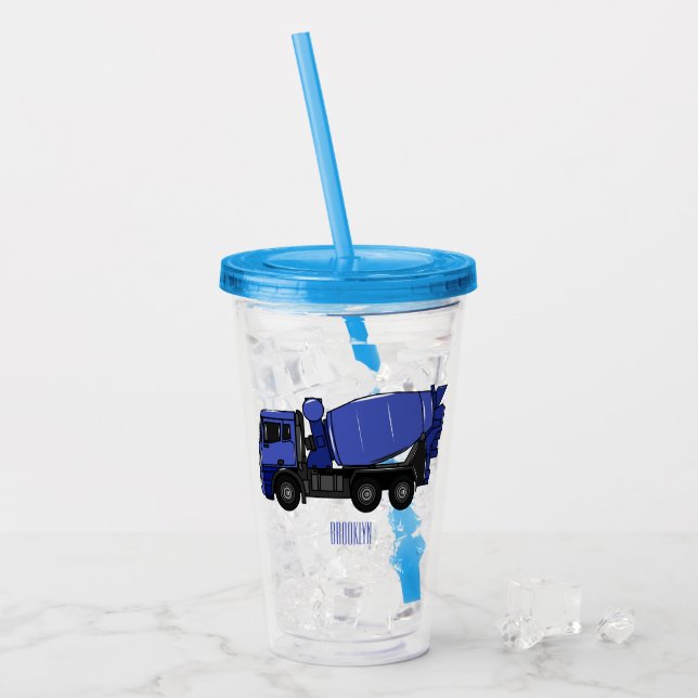Concrete mixing transport truck cartoon acrylic tumbler (Front Ice)