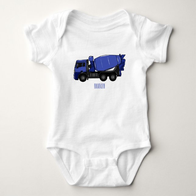 Concrete mixing transport truck cartoon baby bodysuit (Front)