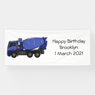 Concrete mixing transport truck cartoon banner