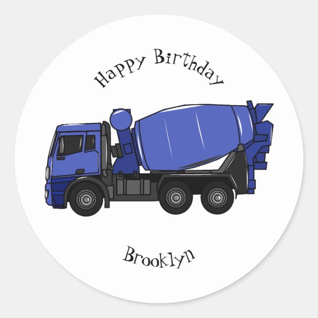 Concrete mixing transport truck cartoon classic round sticker (Front)