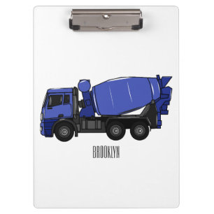 Concrete mixing transport truck cartoon clipboard