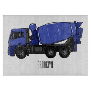 Concrete mixing transport truck cartoon cutting board