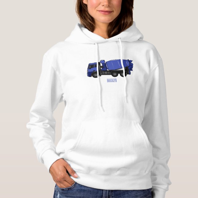 Concrete mixing transport truck cartoon hoodie (Front)