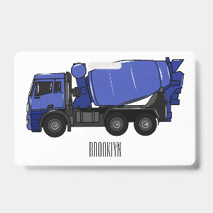 Concrete mixing transport truck cartoon ID badge
