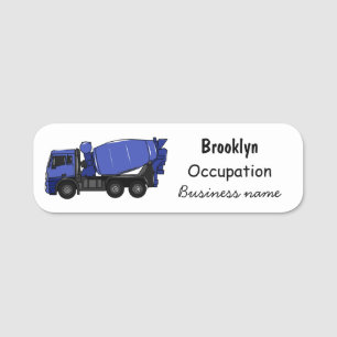 Concrete mixing transport truck cartoon name tag