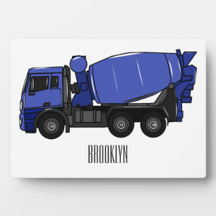 Concrete mixing transport truck cartoon plaque