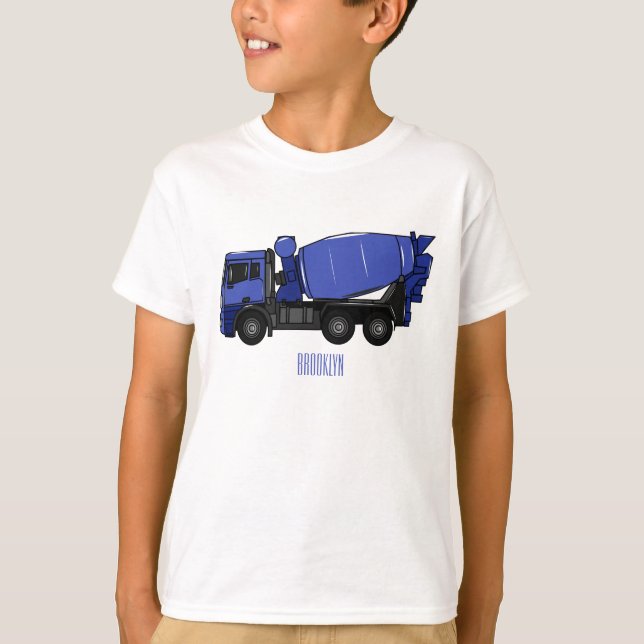 Concrete mixing transport truck cartoon T-Shirt (Front)