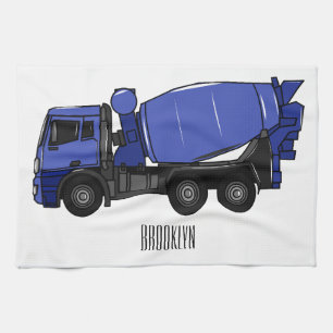 Concrete mixing transport truck cartoon tea towel