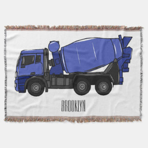 Concrete mixing transport truck cartoon throw blanket