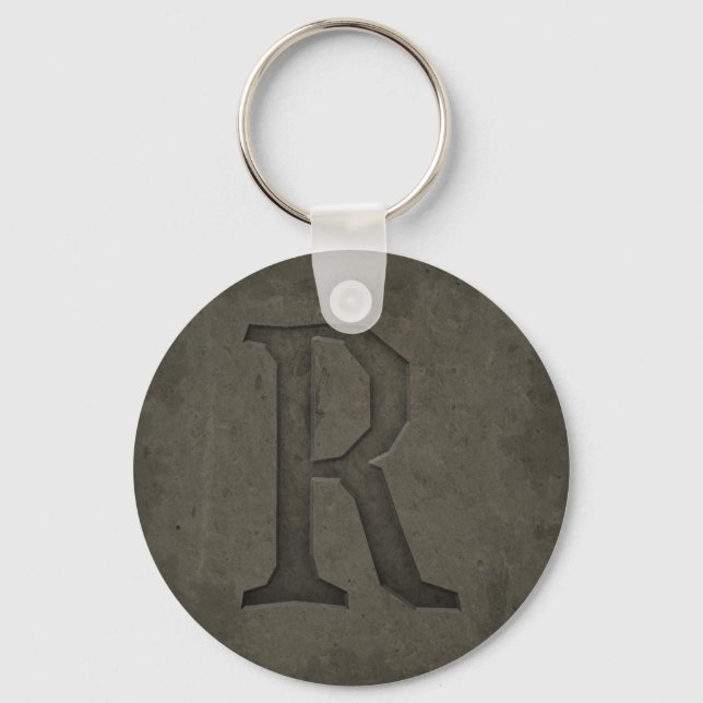 Concrete Monogram Letter R Key Ring (Front)